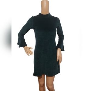 ZARA EMERALD GREEN Corduroy Dress, sz. S, Skater Style, Trumpet Sleeves